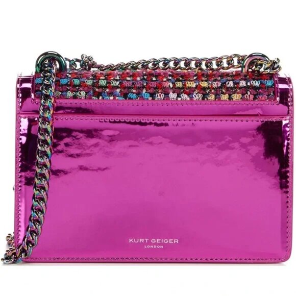 RARE HTF NWT Kurt Geiger Shoreditch Crossbody Bag Metallic Tweed Fuchsia Pink - Picture 4 of 16